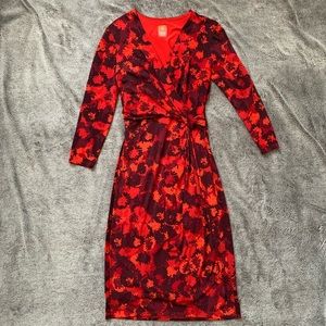 Anne Klein Red Floral Faux Wrap Dress